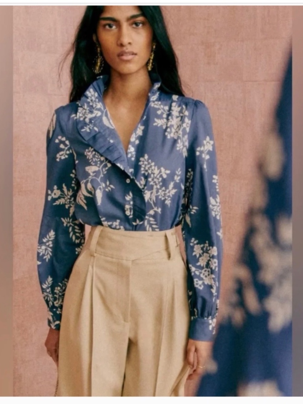 Sezane Chlo Shirt in Navy Maxi Floral, Size 36, US 4